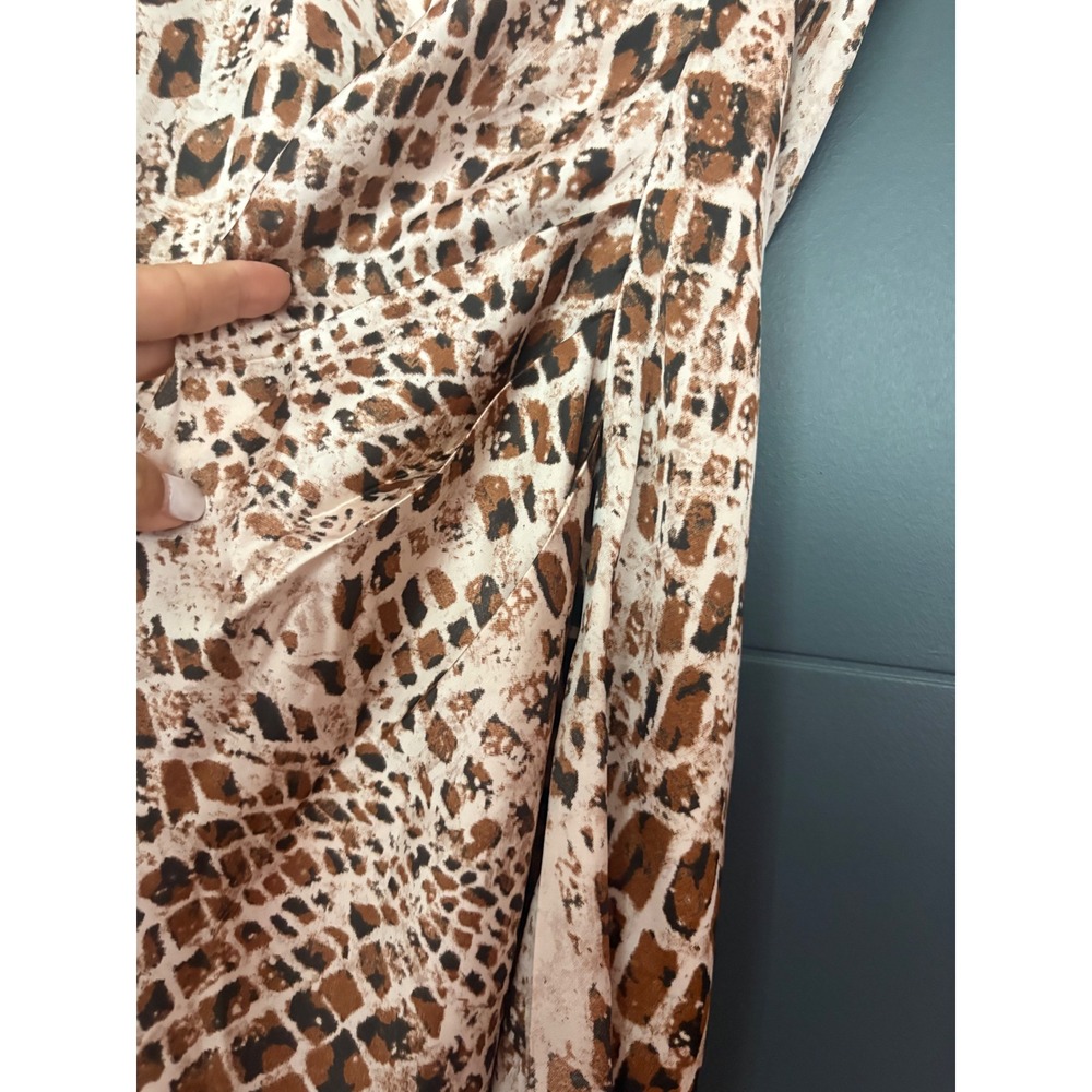 Andree by Unit Animal Print Halter Midi Dress Asymmetrical Hem Brown Tan Large - Picture 5 of 8